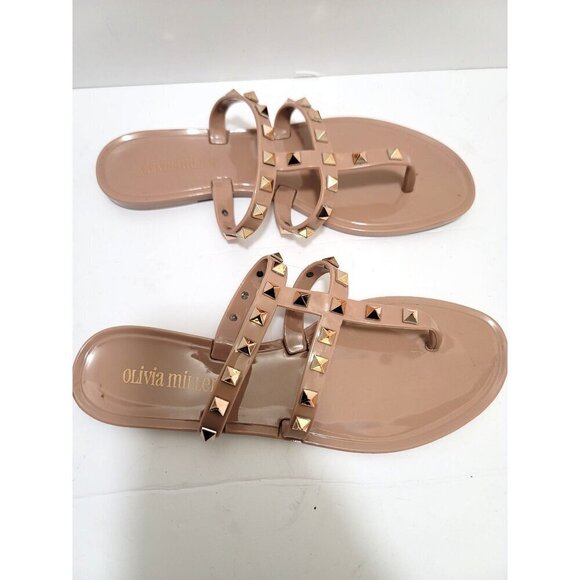 Olivia Miller Womens Studded Jelly Flit Flot Thong Sandals Nude Beige Size 6 - Picture 3 of 9